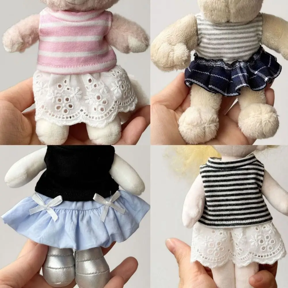 10 ~ 15 cm bambola di cotone mini t-shirt a righe casual vestiti colletto in pizzo retrò grembiule bambole di pezza di cotone giocattoli accessori
