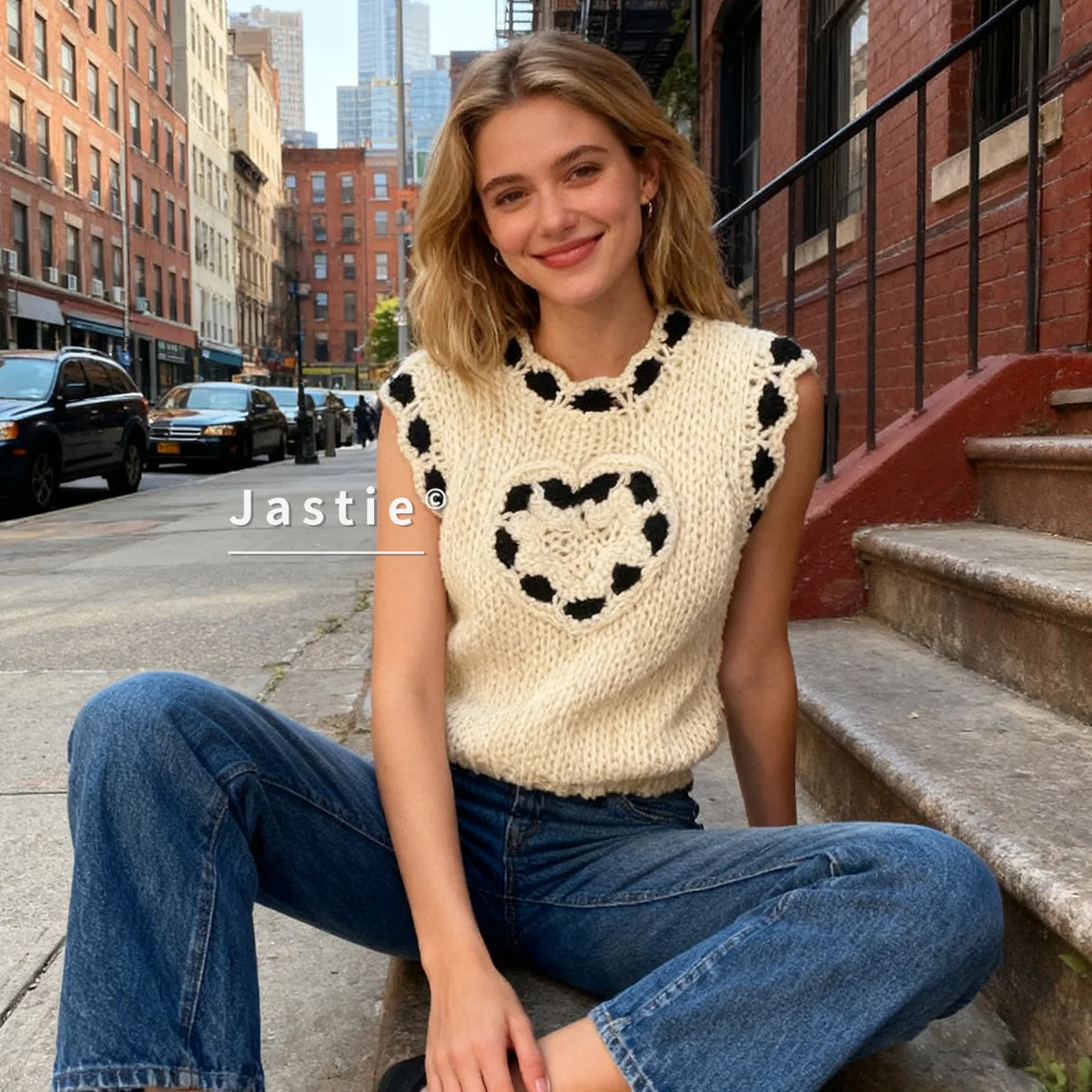 

2026 Fashion Heart-Shaped Vest Top Women Embroidered Round Neck Autumn/Winter Style Sleeveless Vest Sweater Thick Warm Knitwear