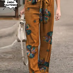 2023 Neue Mode Sommer lässig einfache komfortable elastische Taille Baumwollhanf großer Größe hoher Taille große Hosenbein 6 Hauptverkäufe Frauenhose des Schlaganfalls - №6