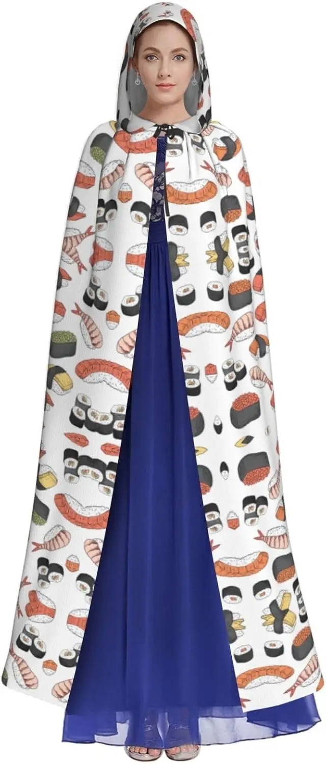 Capa con capucha para adulto con estampado de Sushi, capa para Festival de Carnaval, bata de Cosplay, disfraz de fiesta, Carnaval gótico