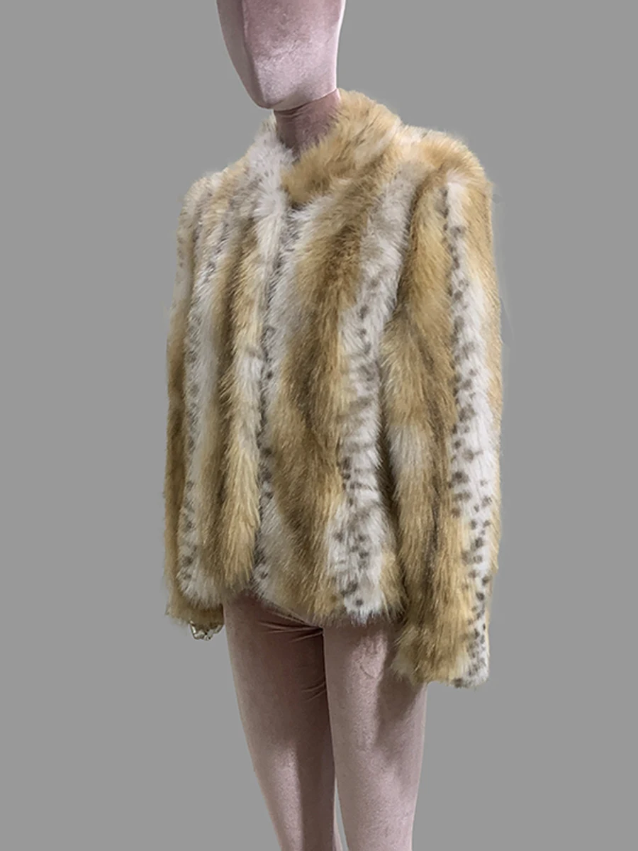 Nerazzurri Autumn Winter Colorful Gradient Leopard Print Short Thick Warm Faux Lynx Fur Coat Women Luxury Sexy Fluffy Jacket