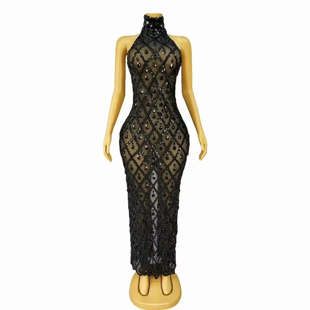 

Diamonds Sequins Birthday Dress Evening Prom Birthday Dress Transparent Performance Club Host Midnight Dress party show outfit