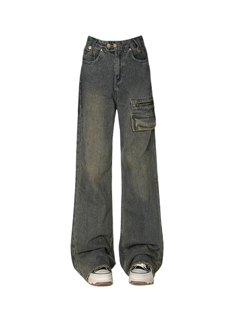 

Women Vintage Hip Hop High Waist Jeans Baggy Blue Wide Leg Pants Street Straight Denim Trouser Fashion Streetwear Autumn Punk