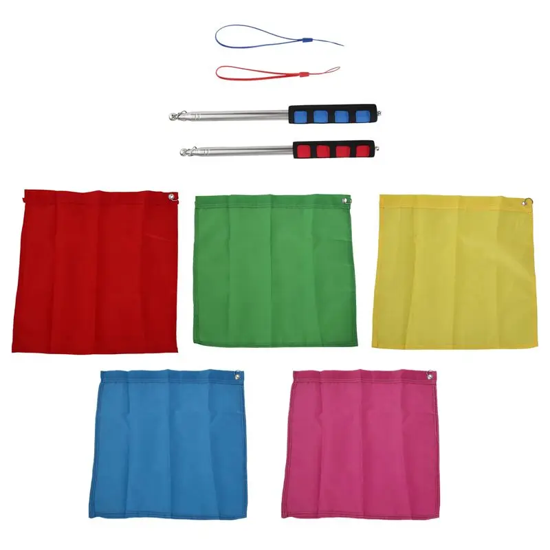 AEE4-2 Piece Telescopic Flagpole 78.74Inch/2.0M Portable And 5PCS Horse Training Flag, Tour Guide Flag, Horse Flag Five Colors