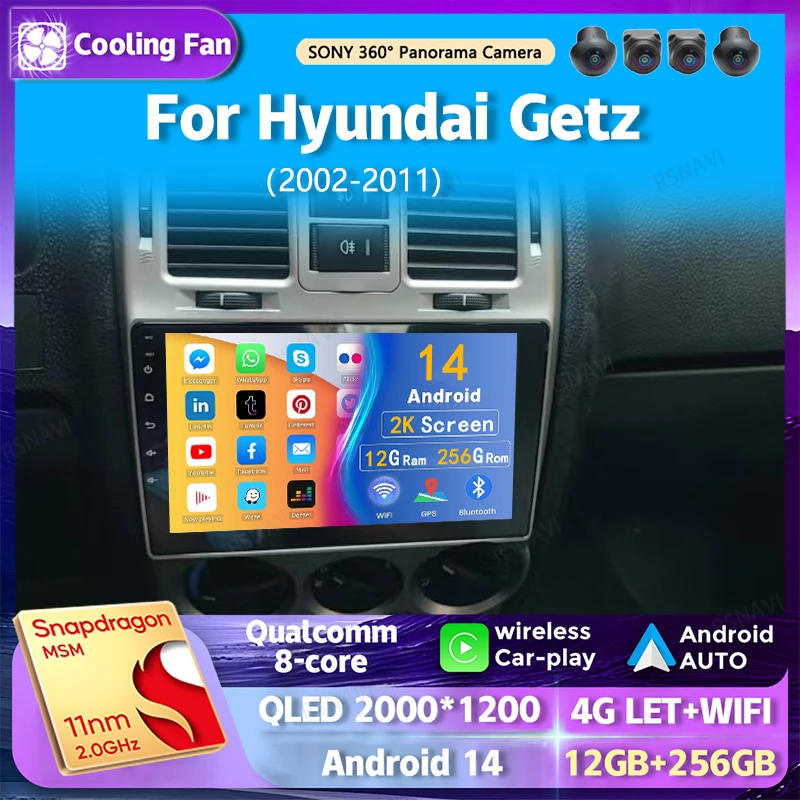 

Android 14 wifi+4G Carplay AUTO BT Car Radio For Hyundai Getz 2002-2011-2 Navigation GPS Video Player Stereo Multimedia DVD DSP