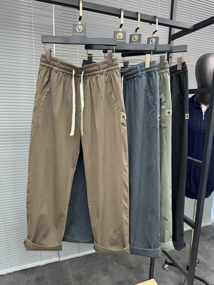 

Comfortable Men's Casual Pants Straight Leg Embroidery Silk Lyocell Breathable Summer Faion Urban Sle Color