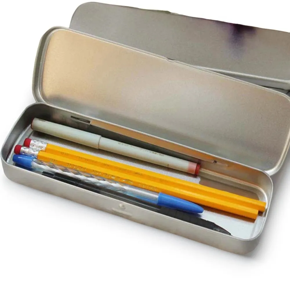 Metal Pen Box Tinplate Box Versatile Metal Pencil Stationery Students Spacious Heavy Duty Pen Box Rectangular Fountain Pen Case