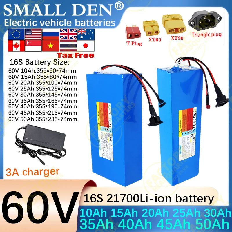 

60V 50Ah 40Ah 35Ah 30Ah 25Ah 15Ah 10Ah21700Lithium Battery Pack 3000W Power With BMS Suitable for various power tools+3Acharger