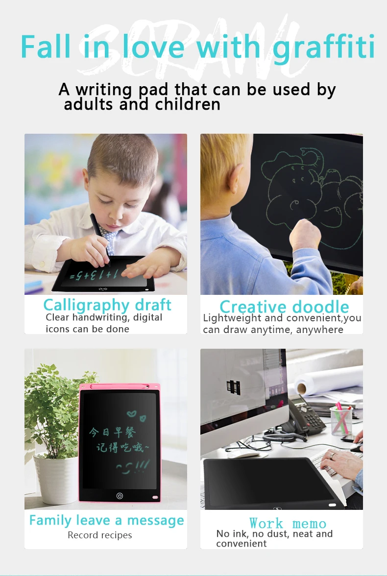 Tablet de escrita LCD para crianças, brinquedos infantis, ferramenta de pintura, desenho eletrônico, prancheta fina, presente educacional para menino, 10 polegadas, 12 polegadas