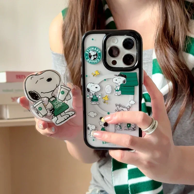 لطيف الكرتون سنوبي تشارلي براون حامل مغناطيسي Magsafe شحن لاسلكي جراب هاتف آيفون 17 16 15 14 13 برو ماكس غطاء