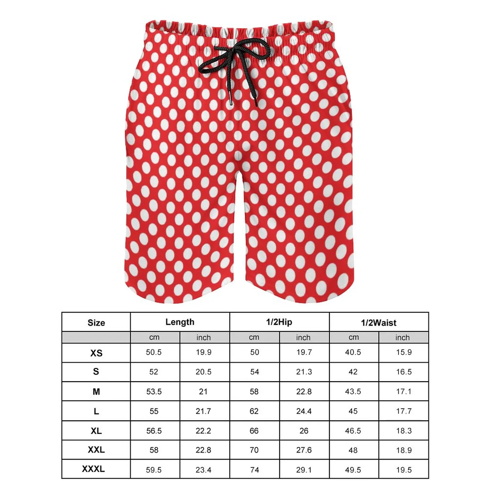 White And Red Polka Dot Board Shorts Vintage Spot Print Beach Shorts High Quality Men's Funny Print Swimming Trunks Big Size