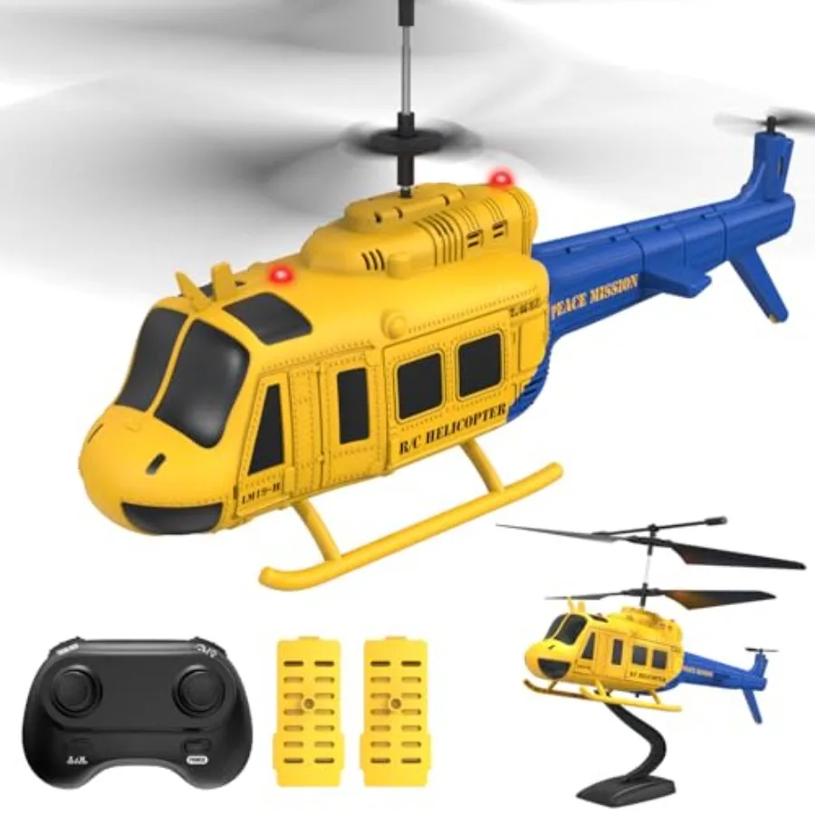 UH-1 Huey RC Helicopter for indoor/outdoor use, ABS plastic body, red-black color scheme, altitude hold and one-key takeoff/lan