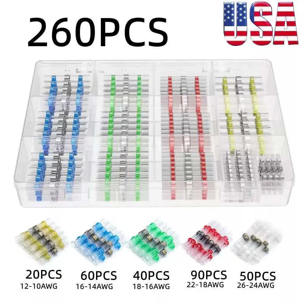 260pcs Waterproof Heat Shrink Wire Connectors Solder Seal Sleeve Butt Terminals