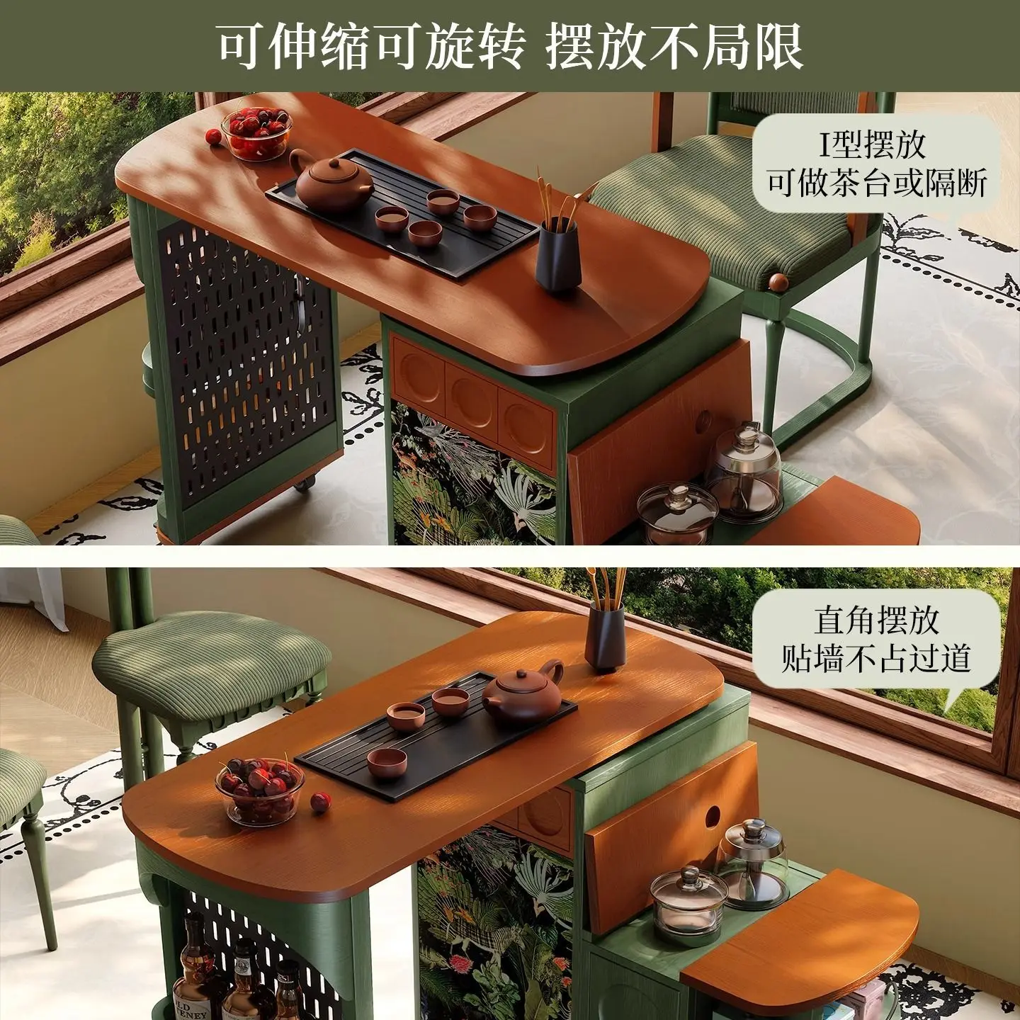 طاولة شاي فرنسية متحركة قديمة، طاولة شاي دوارة من القرون الوسطى، خزانة جانبية لطاولة الشاي المتنقلة من الخشب الصلب، عجلة عالمية #5