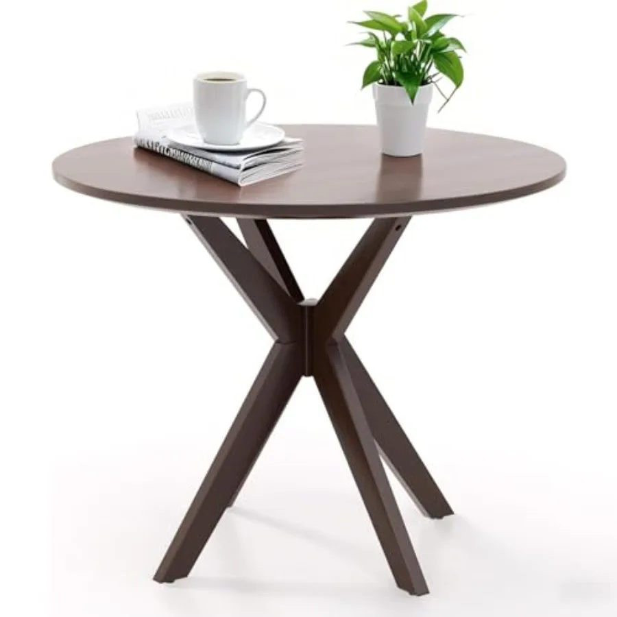 

36 Round Dining Table Solid Wood Kitchen Table with Intersecting Pedestal Base and Adjustable Foot Pads for Home Office Small S