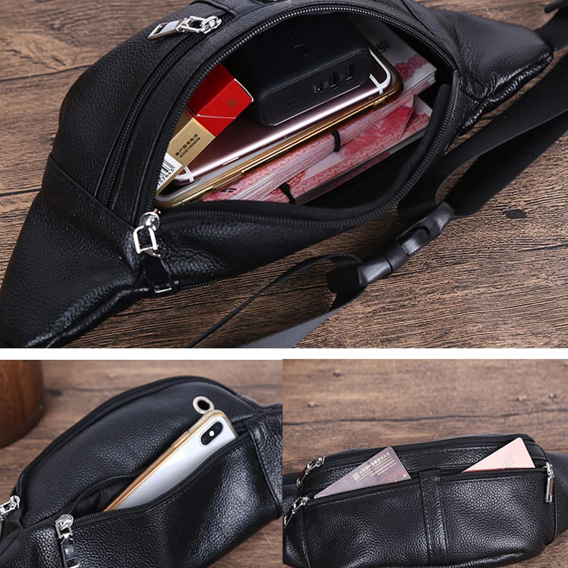 Genuine Leather Men's Chest Bag Multifunction Waterproof Shoulder Crossbody Bag New All-Match Outdoor Waist Pack