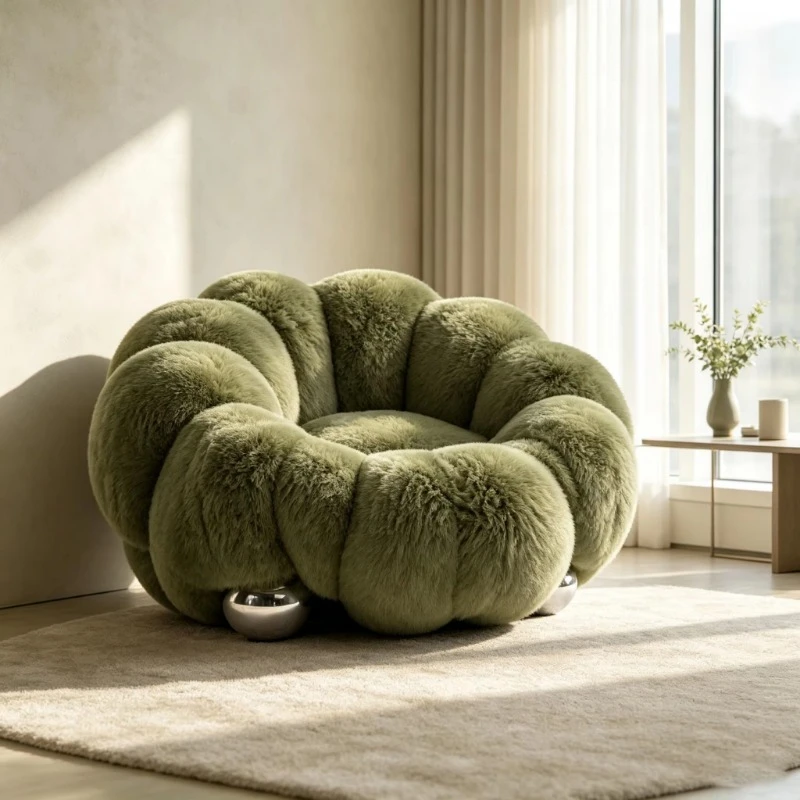 Green petal-shaped decorative chair single casual armchair suitable for living room