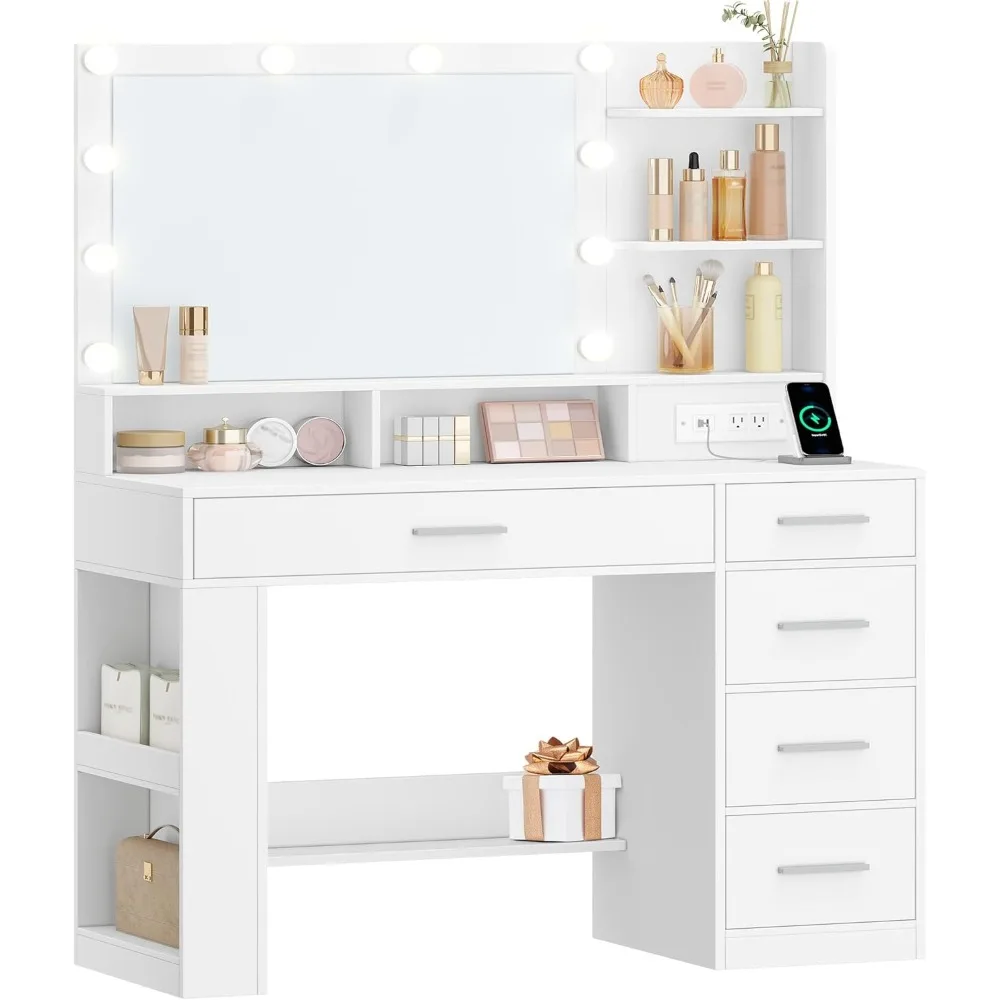 LED 조명 화장대 대형 거울 및 수납 선반 6개 포함 이미지