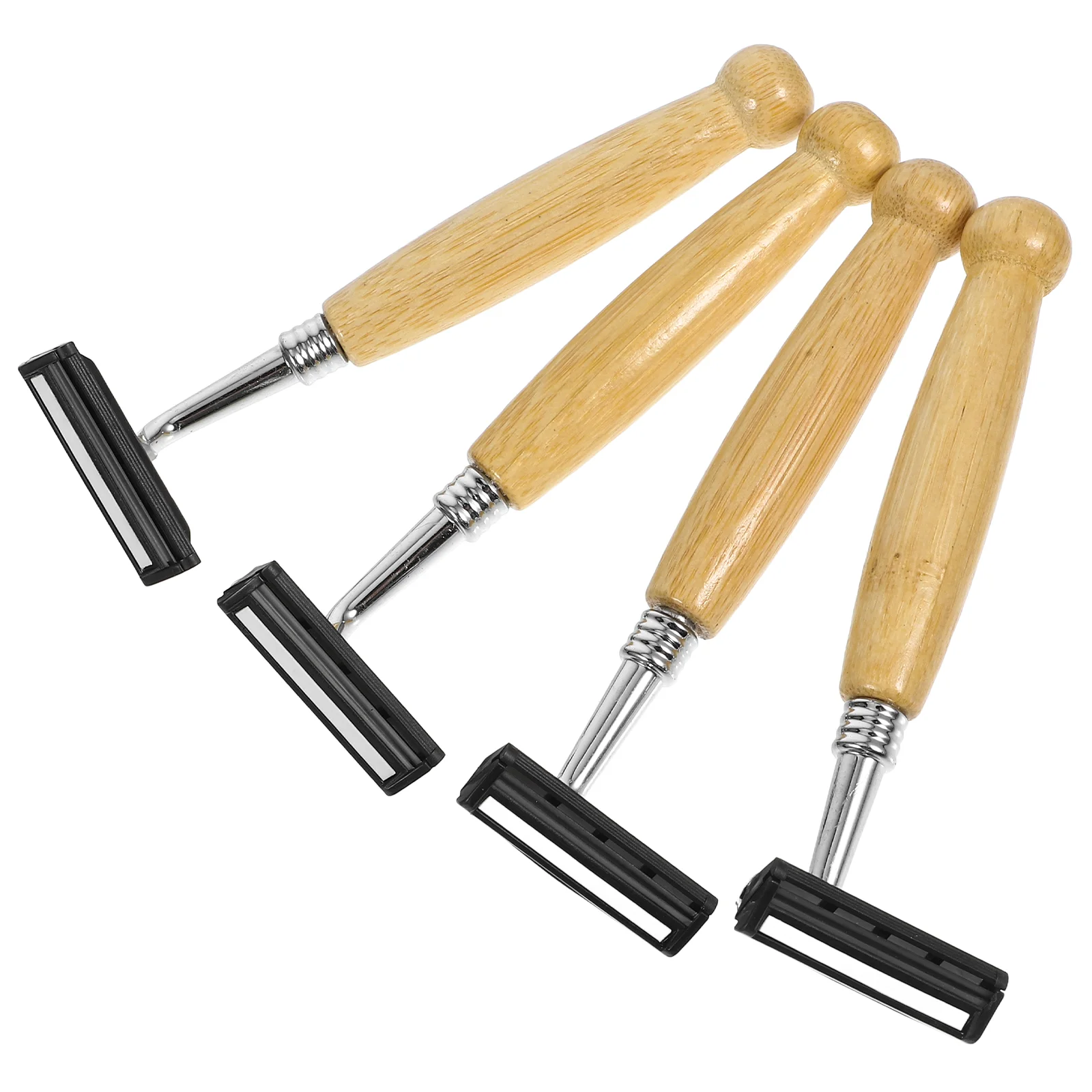 

4 Pcs Stainless Steel Razor Face Razors for Men Shaving Hair Bamboo Handle Beard Old Style Shaver Is Aluminum Man Body