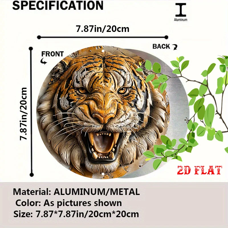 1 Roaring Tiger Round Wall Decor, Durable Wildlife Indoor/Outdoor Home, Kitchen, Garden, Bathroom Decoration