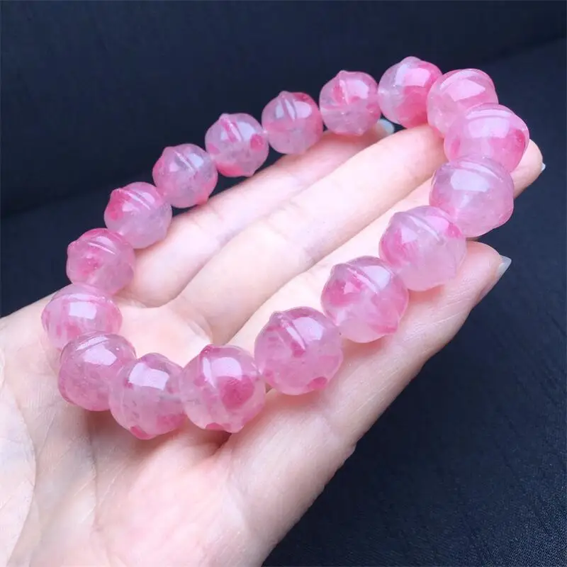 12MM Natural Rhodonite Bell Carving Bracelet Women Candy Assort Colored Carved Crystal Healing Gift1pcs