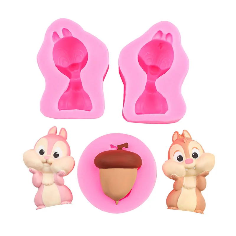 Squirrel Pinecones Fondant Mold Forest Animal Silicone For Cake Decorating Cupcake Topper Candy Chocolate Candle Soap Wax Resin