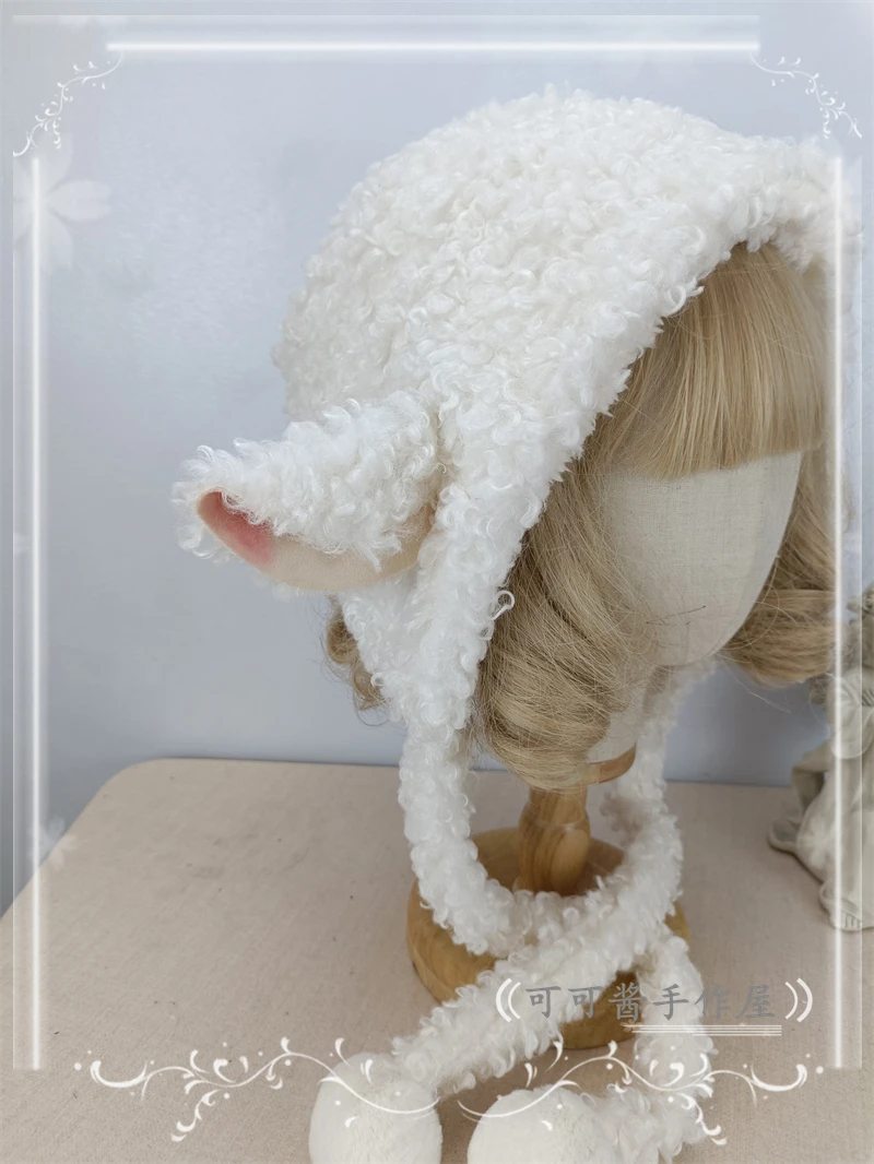 Sheep Ear Hat Lamb Wool Cute Sweet Lolita Lamb Hat Earflaps Hat Autumn and Winter