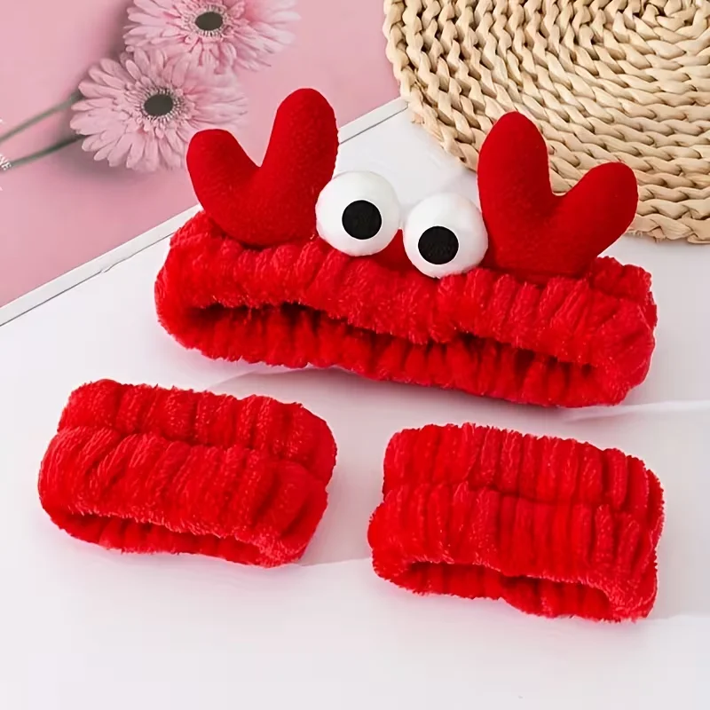 3 bandeaux et bracelets à thème crabe, adaptés aux cheveux normaux, bandeaux pour le lavage du visage, pour la baignade, la natation et les routines de soins de la peau