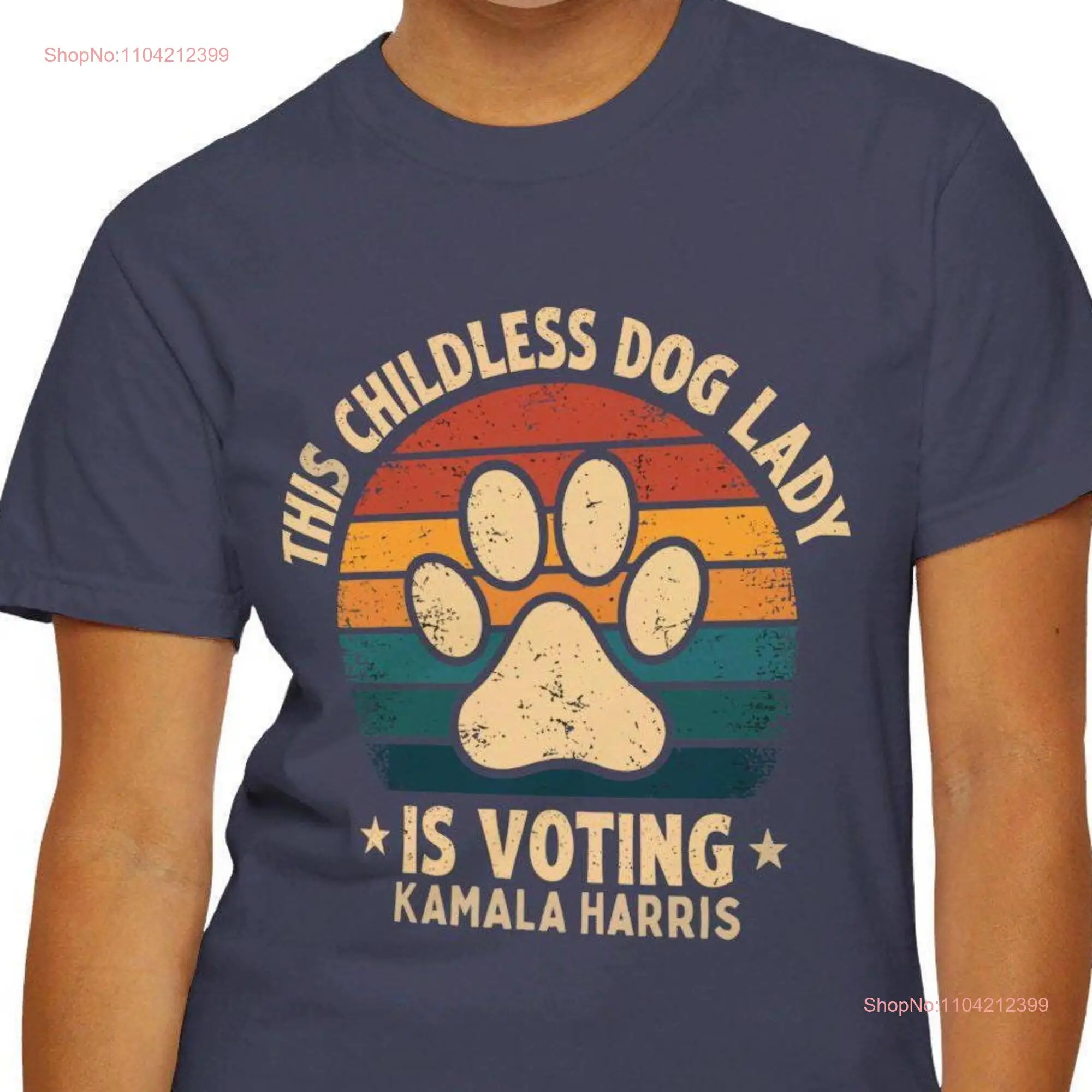 This Childless Dog Lady is Voting Kamala Harris Retro Sunset Paw Print Comfort Colors Garment Dyed T shirt Walz Woman