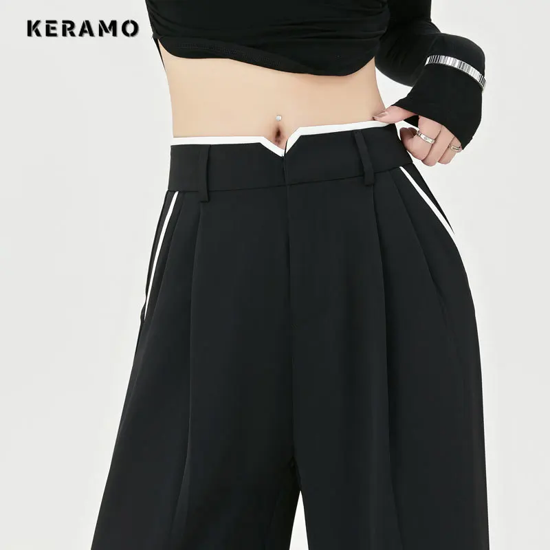 

2024 Spring Casual Office Lady Style High Waist Patchwork Suit Pants Women Fashion Loose Wide Leg Basics Full Length Trousers
