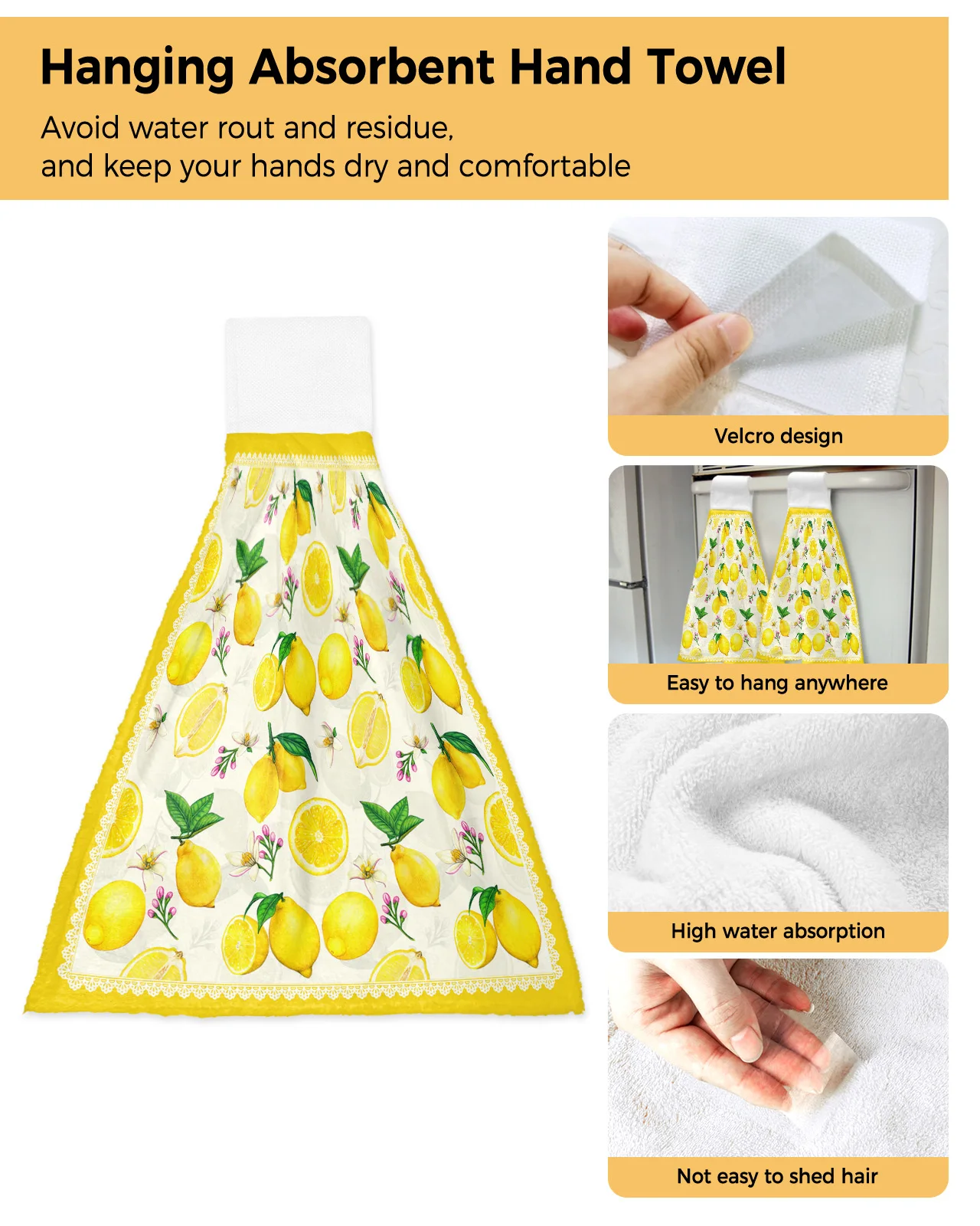 Fruit Lemon Yellow Pastoral Style Kitchen Hand Towel Strong absorbent Towel Washing Room Handkerchief Towel