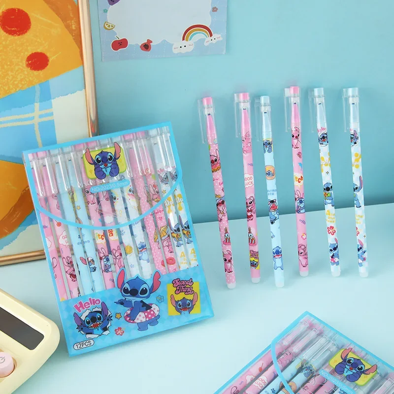 12Pcs/Box Dsn Stitch Cartoon Erasable Pen, Black Ink Magic Gel Pen, Writing Stationery for School & Office, Children's Day Gift view 2