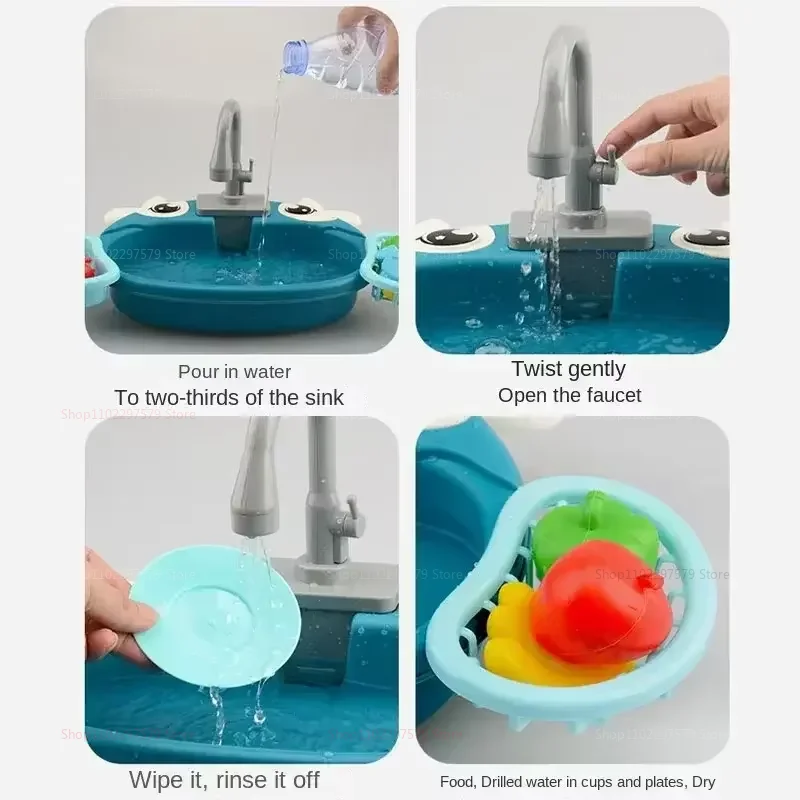 Maison de jeu pour enfants, ensemble de cuisine, simulation de lave-vaisselle, évier, bassin à main, jouets pour enfants, ensemble de jeu électrique à circulation d'eau pour garçons et filles, nouvelle collection
