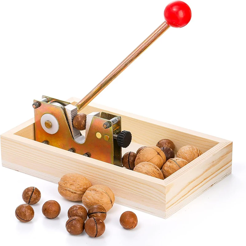 Stainless Steel Walnut Nut Cracker Tool Manual Nutcracker Nut Tong Heavy Duty Walnut Cracker With Wooden Base Adjustable Nut Ton