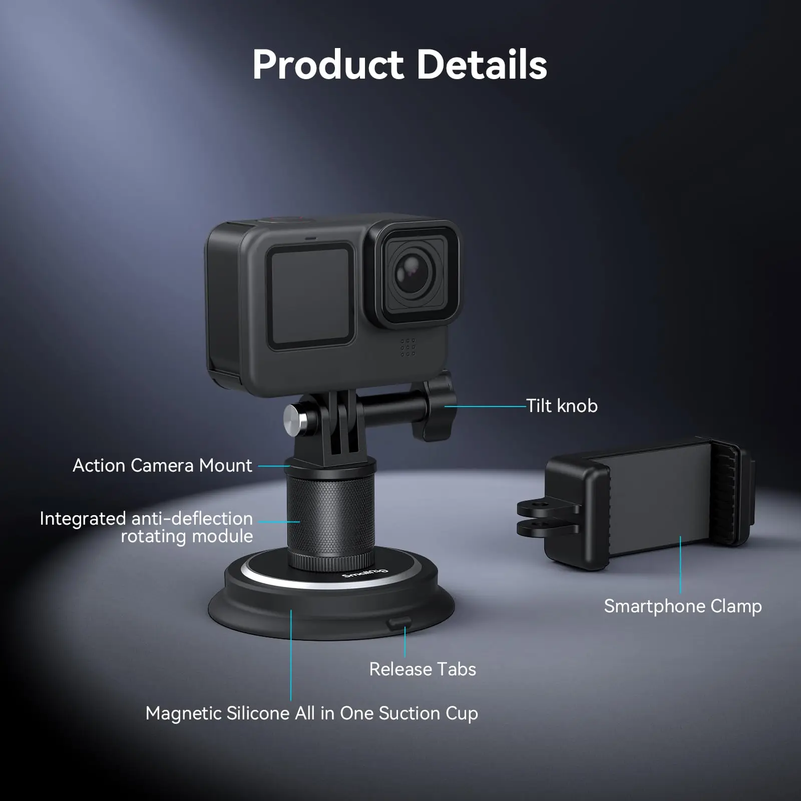 SmallRig Suction Cup Mounting Support for Action Cameras 360°Adjustable with 180° Tilt for Easy Multi-angle Shooting 4347