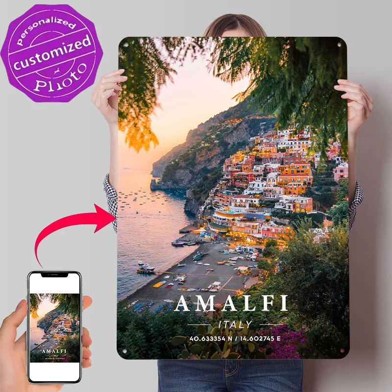 Amalfi Coordinate Art 3D Texture Printed Poster Custom Vintage Metal Tin Plate Sign for Wall Art Desk Decor Room Bar Accessories