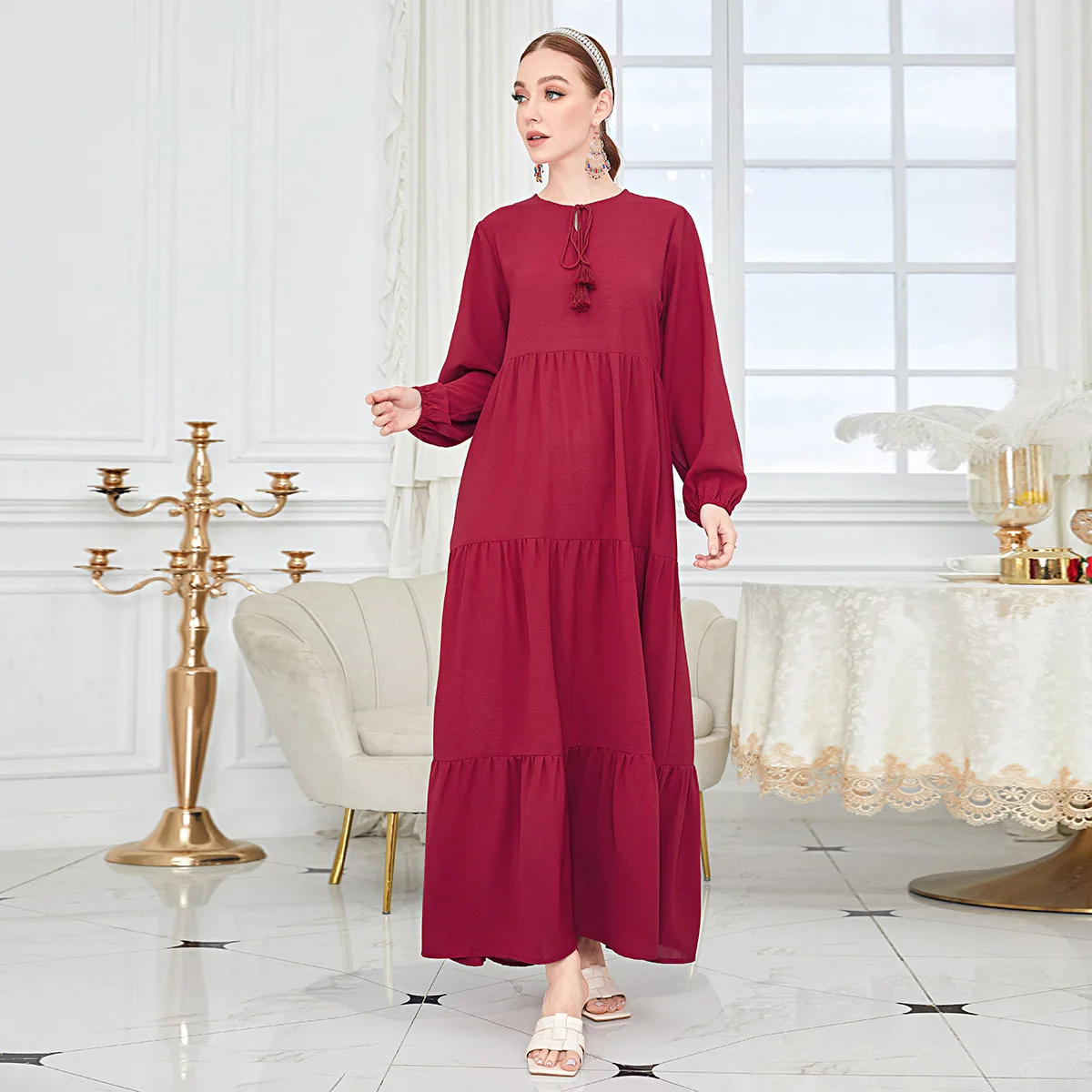 

A1381 Simple, Young, Fashionable, Loose, Casual, Patchwork Long Dress Long Dress Robe Abaya Ramadan Dubai Luxury Islam Elegant