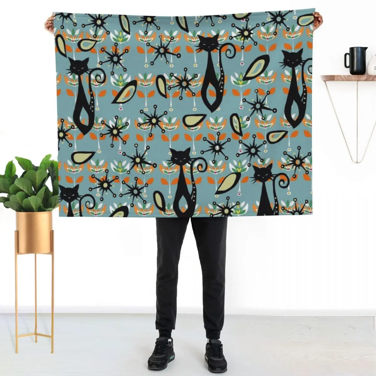 Atomic cat, mid century modern Throw Blanket Thin Giant Sofa Sofa Quilt Summer wednesday Blankets