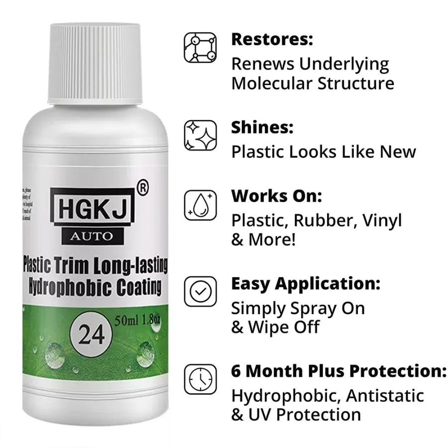 HGKJ 24 Car Plastic Renovator Trim Hydrophobic Liquid Plastic Restorer Polish Long-Lasting Protects Car Cleaning Products