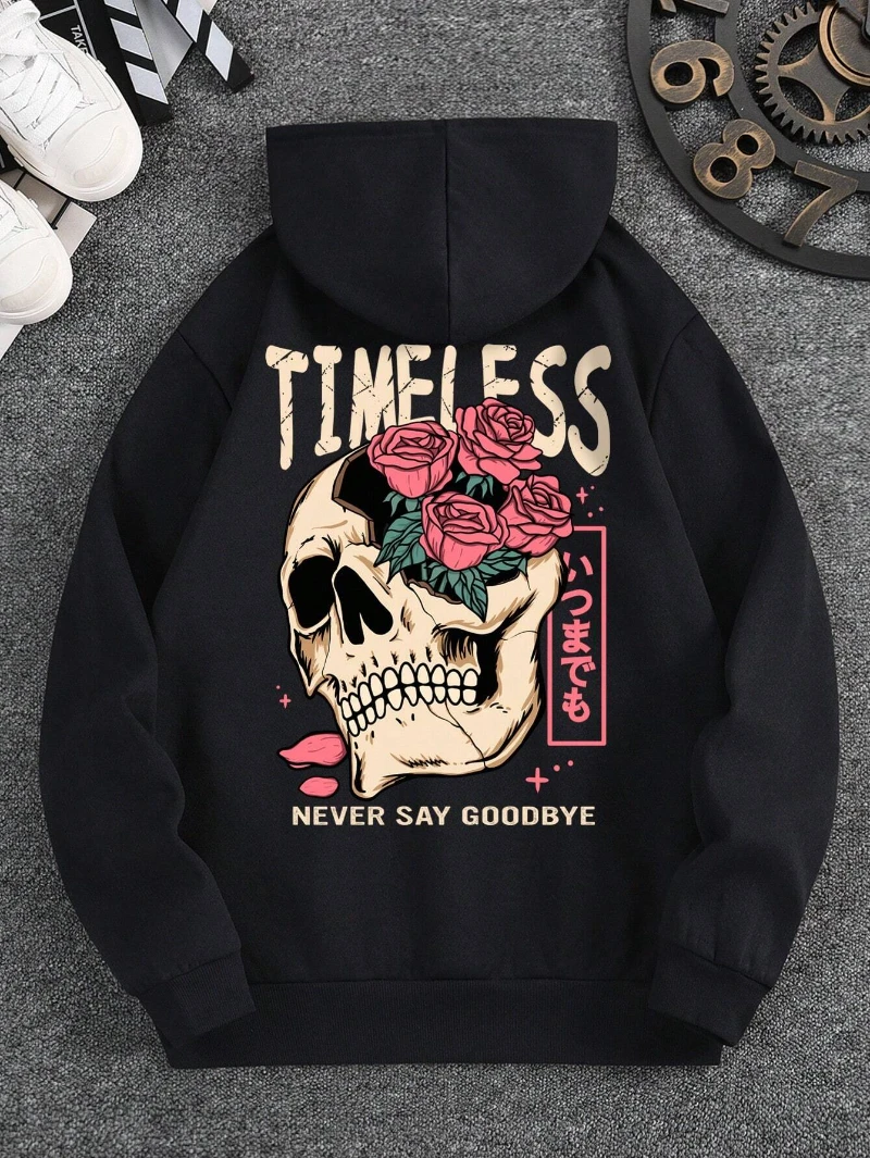 

Gothic Skeleton Rose Graphic Cotton Fleece Hoodie Unisex Men Women Sweatshirt Fashion Autumn Winter Hooded Pullover Streetwear