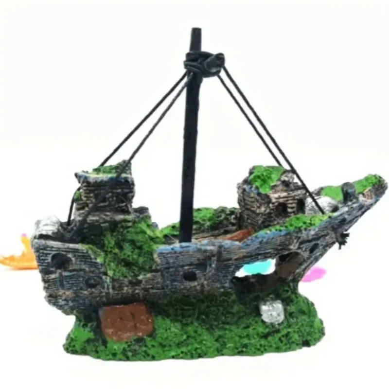 Aquarium Fish Tank Landscape Pirate Ship Wreck Ship Decor Resin Boat Ornament Aquarium Accessories Resin Carrier Decoration