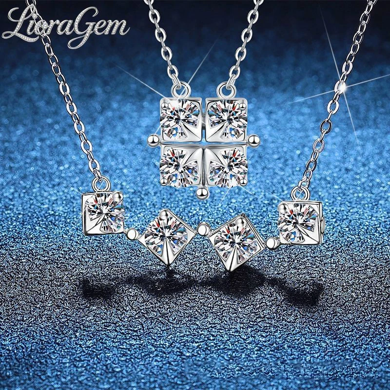 LioraGem Women's Magnetic Eight-Pointed Star Collar Necklace, Unique Two-way Wearing Moissanite Necklace Platinum PT950 Stamp