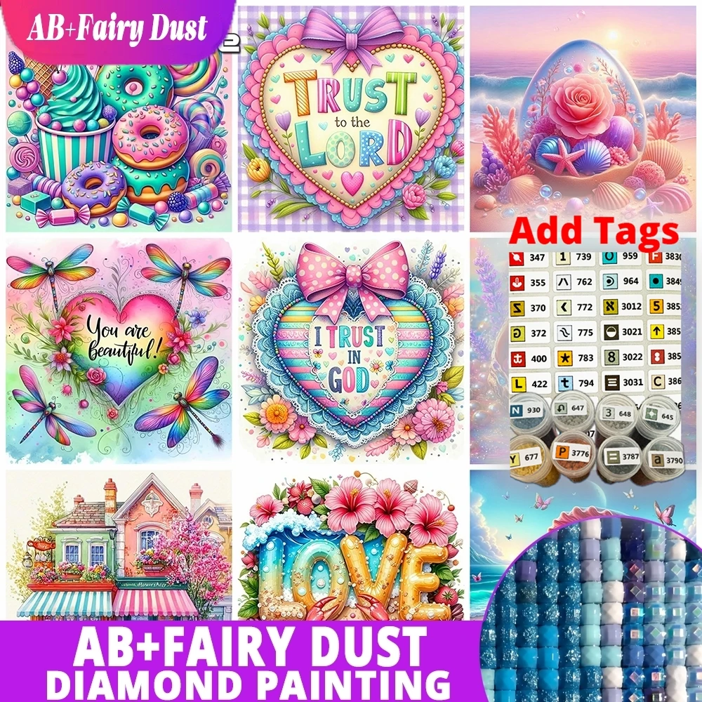 

Fairy Dust AB Diamond Embroidery Velvet Canvas Love Heart Picture Rhinestones Mosaic House Landscape Full Square Round Painting