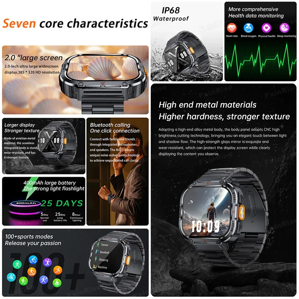 Original Men Smart Watch With Flashlight Bluetooth Call Outdoor Smart Watch Clock 3ATM IP68 Waterproof Sports Smart Watch Women