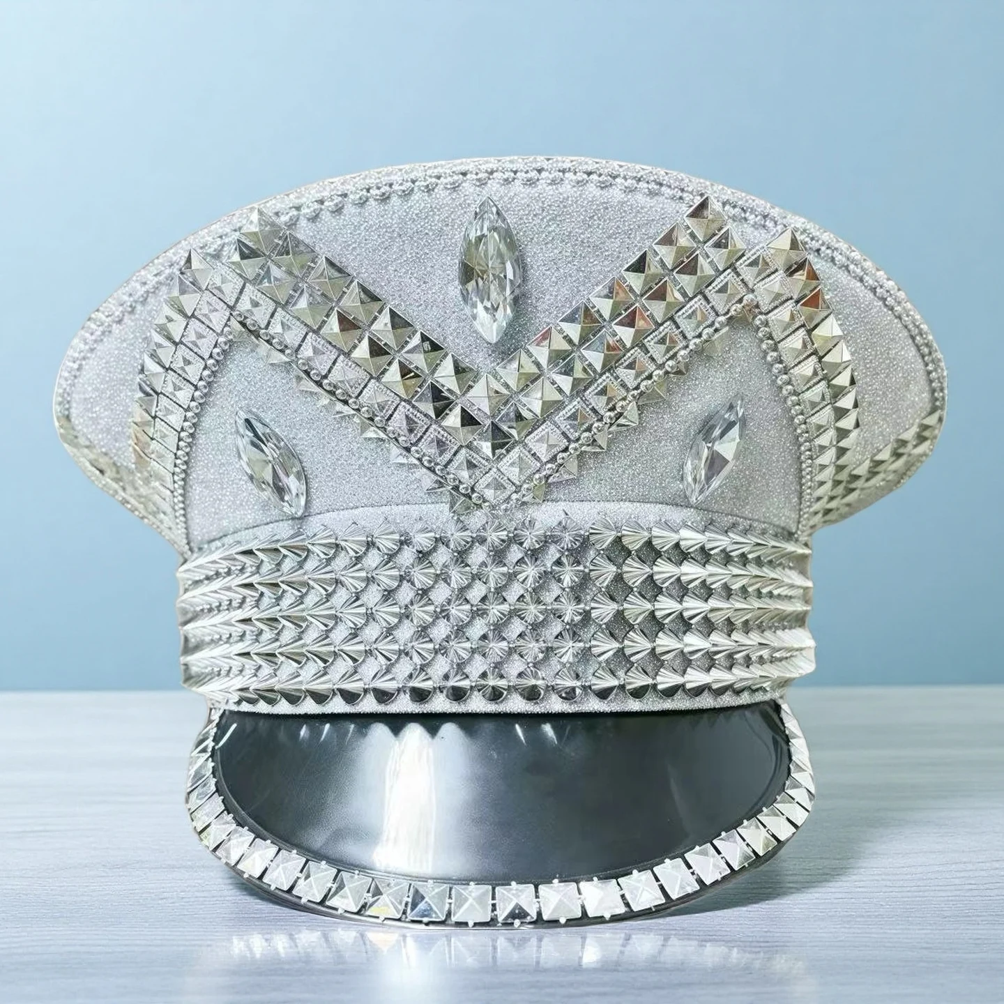 HongLuan grijze Halloween kostuum hoed volwassene, kapitein hoeden strass voor Burning Man Festival vrouw, cosplay vrouwelijke accessoires