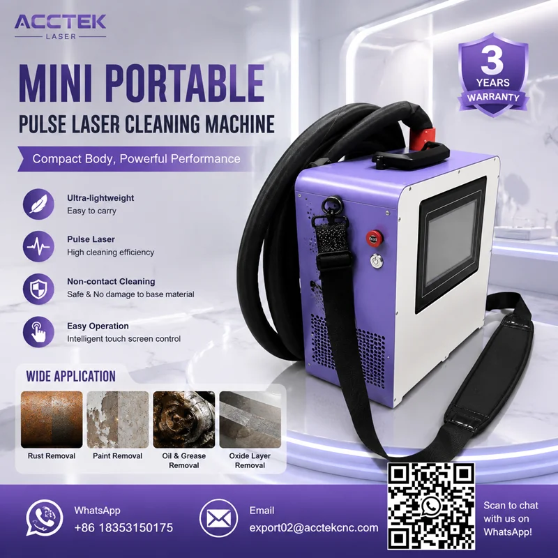Mini Carry-On Type Pulsed Laser Cleaning Machine Portable Pulse Fiber Laser Rust Remover for Automotive Part Metal Mold Cleaning