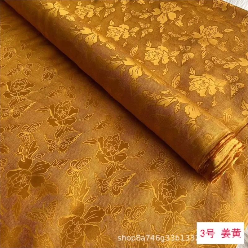 Jacquard silk flower-patterned fabric with perforated and hollowed-out for cheongsam Hanfu dress