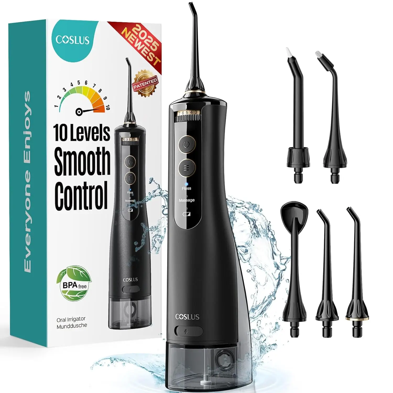 

Portable Water Flosser with 10 Settings, Cordless Dental Pick for Braces, Sensitive Gums - BPA-Free, Travel-Friendly