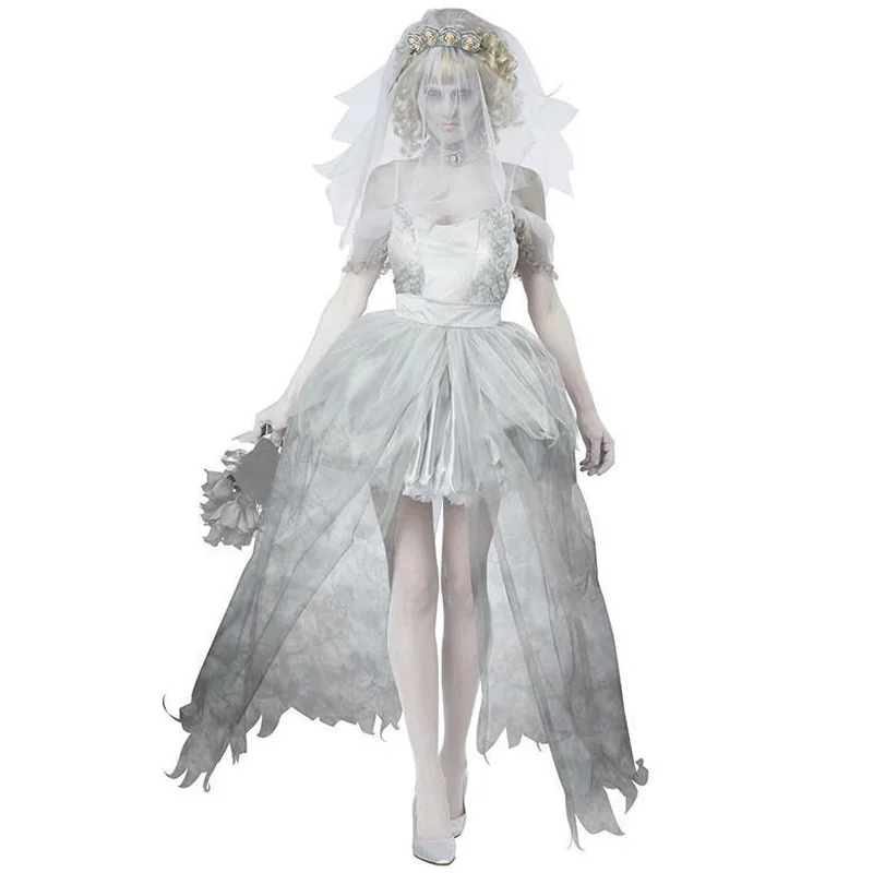 Halloween Messicano Giorno dei Morti Horror Zombie Fantasma Sposa Costume Cosplay Purim Spaventoso Cimitero Scheletro Abito da Vampiro