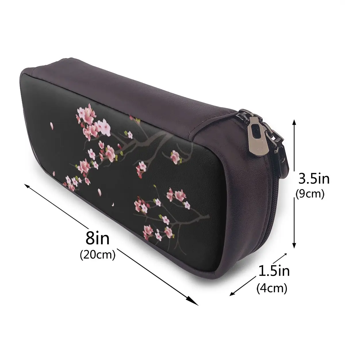 Japanese Cherry Blossom Pattern Leather Pencil Case for Kids Gifts Pen Box Pencil Bag Stationery Supplies